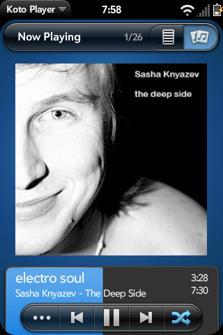 Now playing page of Koto Player, a webOS app